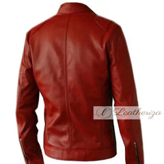 Men Red Elegant Biker Leather Jacket