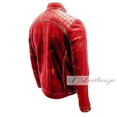 Men's Red Biker Distressed Vintage Leather Jacket