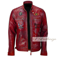 Men's Born to Rule Red Biker Leather Jacket