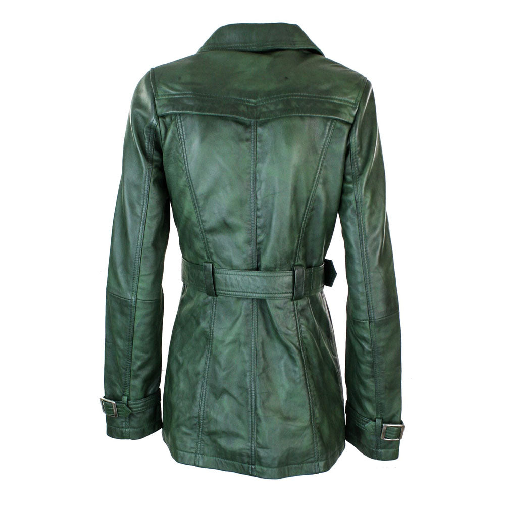 Olive Green Women's Leather Coat