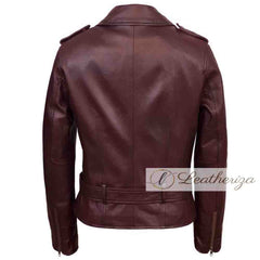 Stylish Rasin Burgundy Women's Racer Leather Jacket