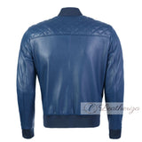 Sapphire Blue Elegant Bomber Leather Jacket For Men