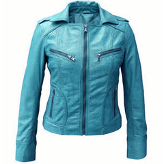Sapphire Blue Leather Jacket for Women