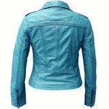 Sapphire Blue Leather Jacket for Women