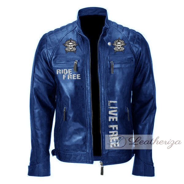 Vaquero Blue Voguish Biker Leather Jacket For Men