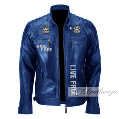 Vaquero Blue Voguish Biker Leather Jacket For Men
