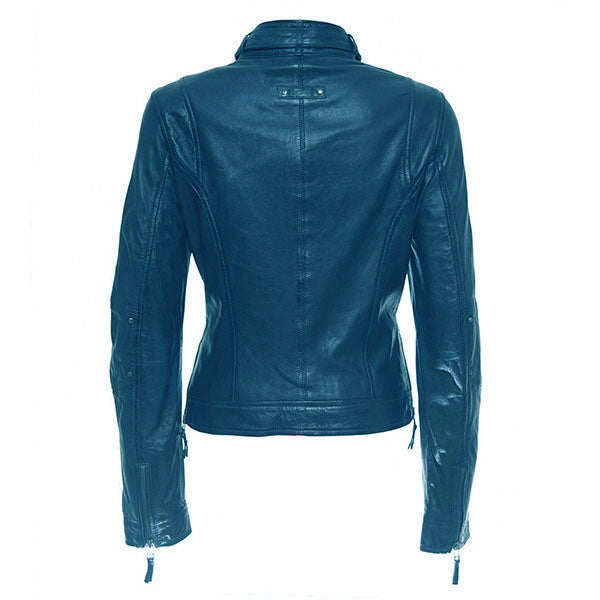 Women's Classical Blue Elegant Leather Jacket