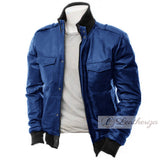 Berry Blue Modish Bomber Leather Jacket For Men