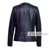 Navy Blue Women's Bomber Leather Jacket