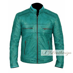 Ocean Blue Vintage Biker's Leather Jacket For Men