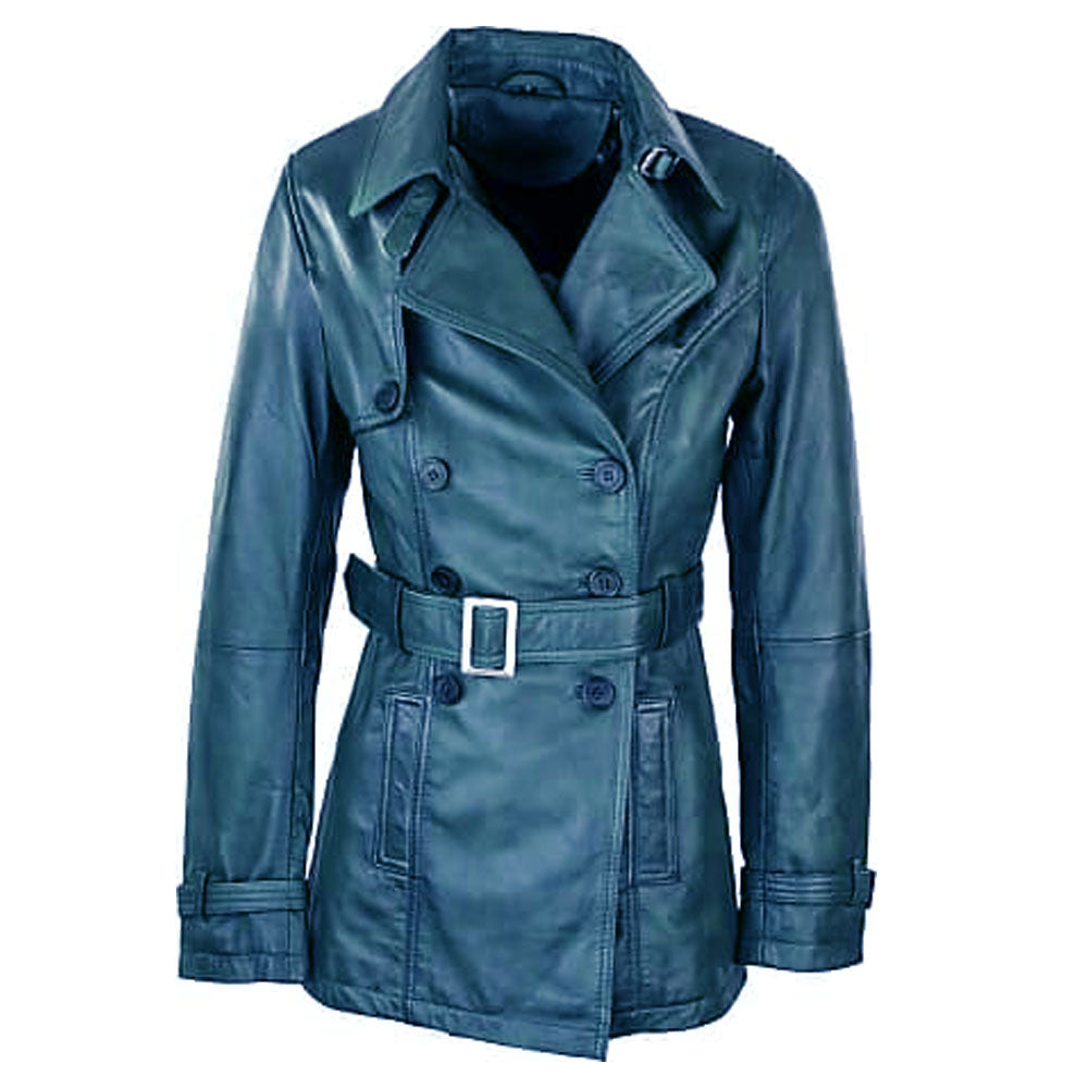 Dark Blue Women's Leather Coat