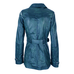 Dark Blue Women's Leather Coat