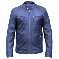 Blue Men Biker Leather Jacket