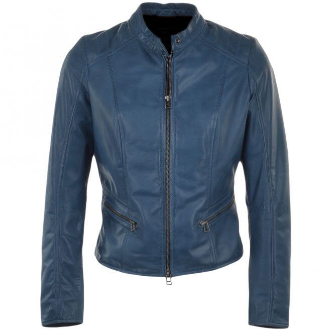 Womens Iconic Yale Blue Leather Jacket