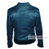 Dark Blue Elegant Stylish Biker Bomber Leather Jacket For Men