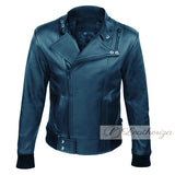 Dark Blue Elegant Stylish Biker Bomber Leather Jacket For Men