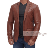 Brown Leather Blazer Jacket For Men