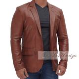 Brown Leather Blazer Jacket For Men