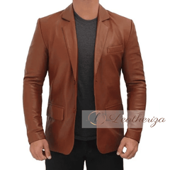 Men Brown Leather Blazer Jacket
