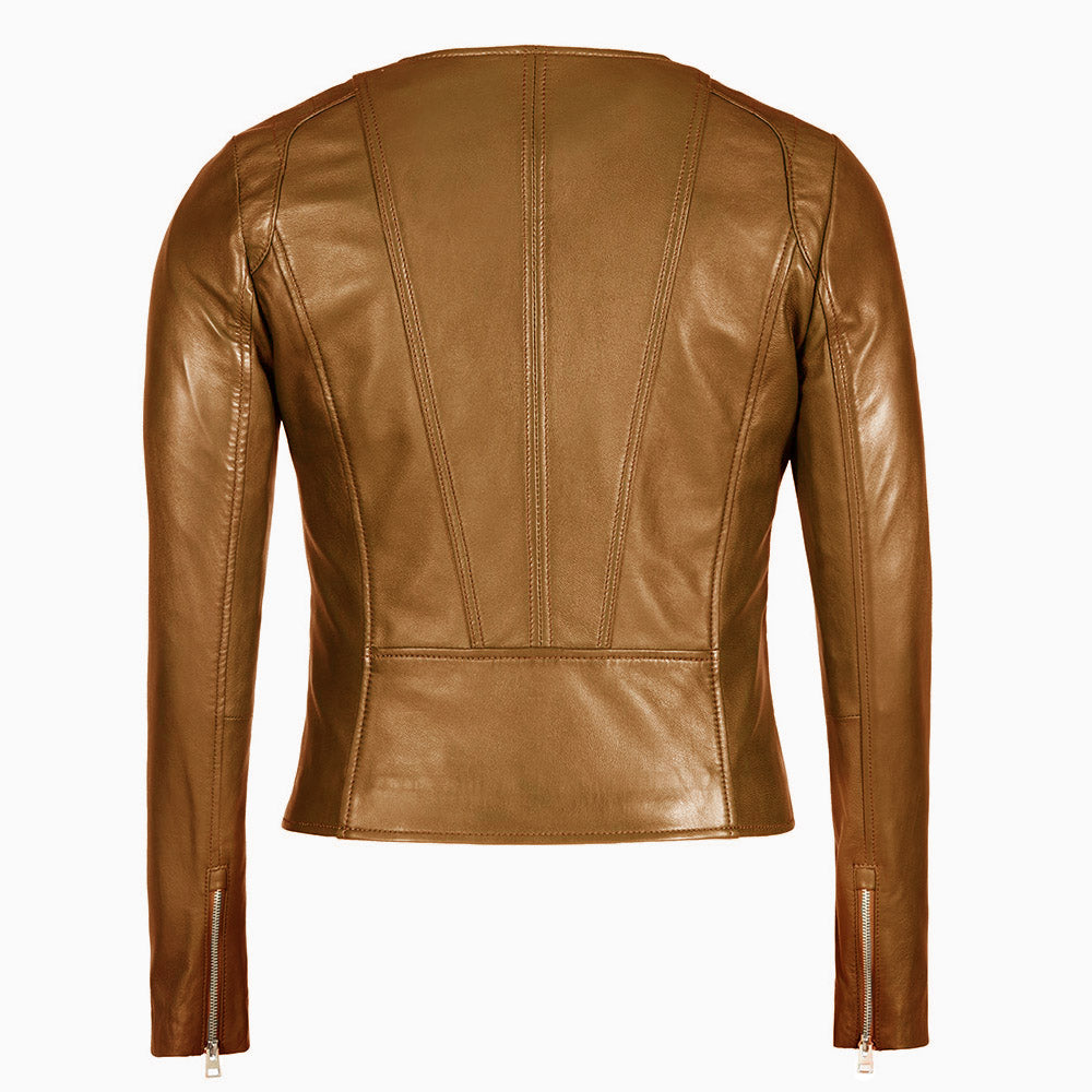 Camel Brown Bomber Women's Leather Jacket