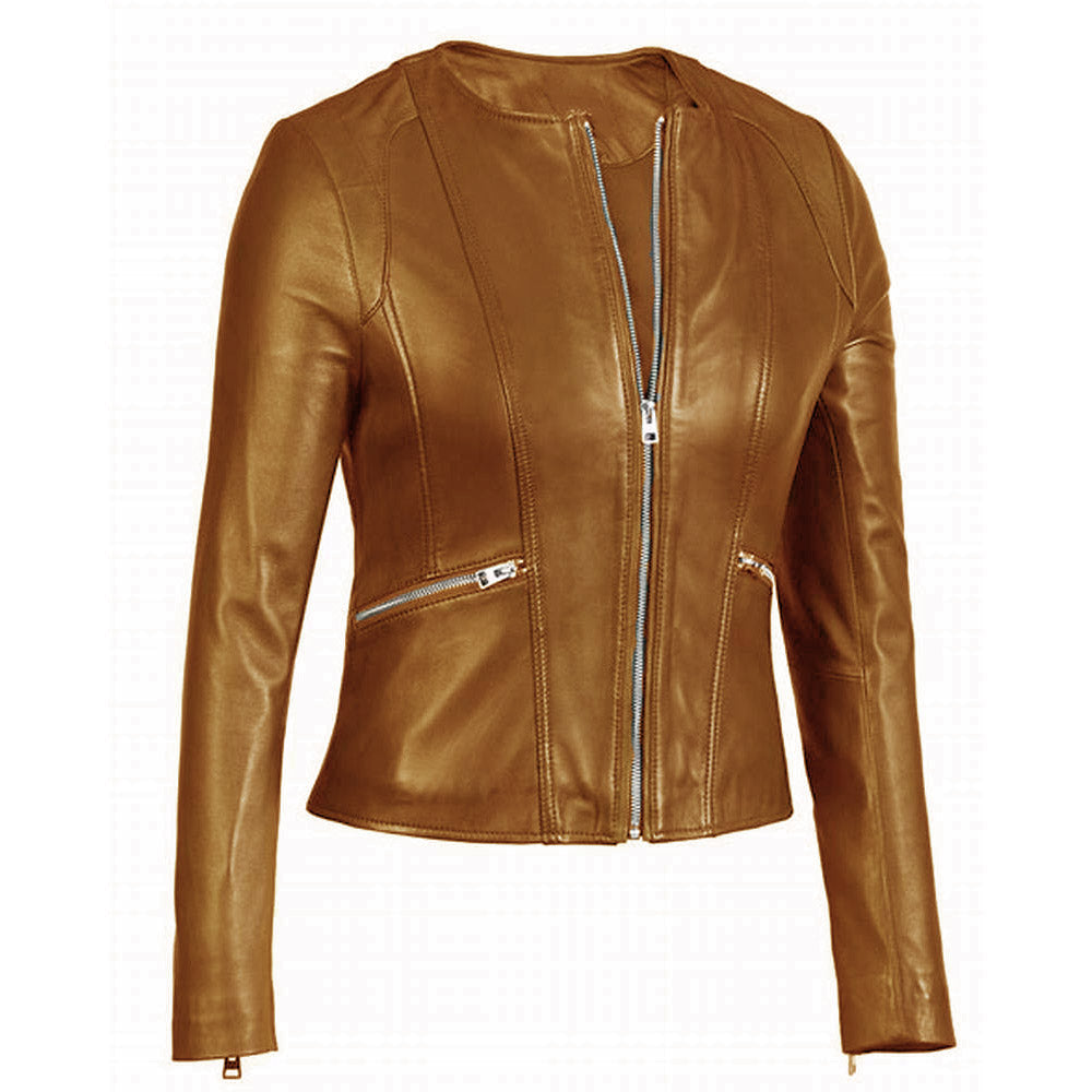 Camel Brown Bomber Women's Leather Jacket