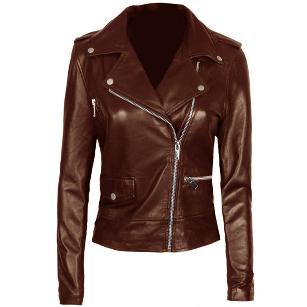 Chocolate Brown Biker Women's Leather Jacket