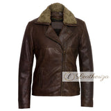 Stylish Shearling Brown Leather Jacket For Women