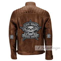 Ride Free Skull Brown Biker Men's Leather Jacket