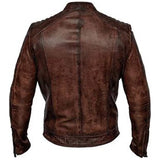 Mens Brown Distressed Motor Racer Jacket