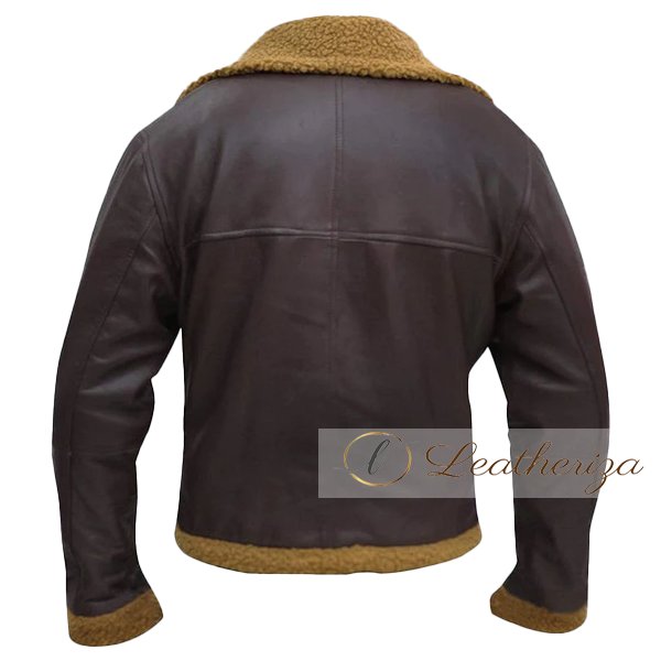 Dark Brown Fur Bomber Leather Jacket