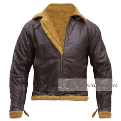 Dark Brown Fur Bomber Leather Jacket