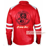 Red & White Cobra Kai Leather Jacket For Men