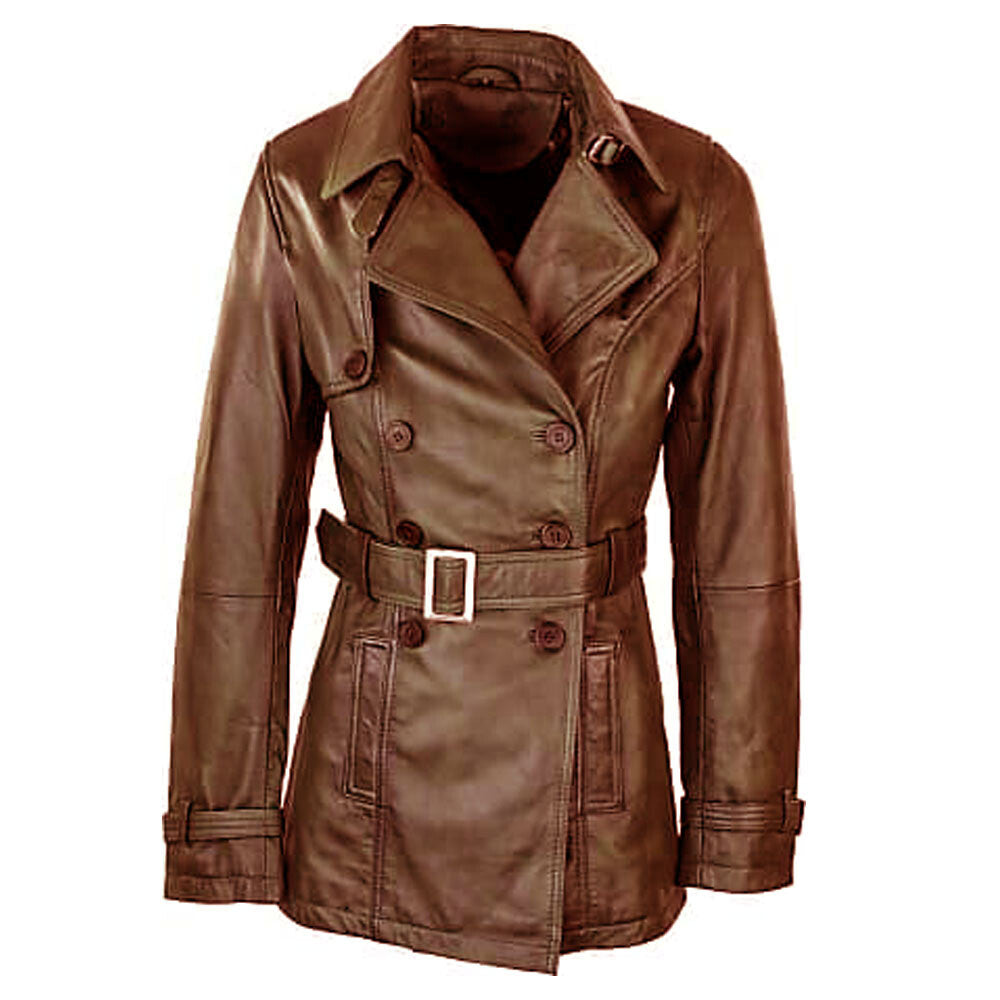 Classical Brown Women's Leather Coat