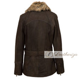 Voguish Brown Shearling Leather Coat For Women