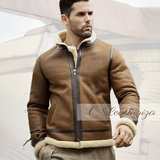 Brown Shearling Leather Bomber Jacket