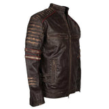 Men's Brown Christ Embellished Designer Leather Jacket