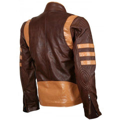 Men's Tan Brown Distressed Leather Jacket with Strips