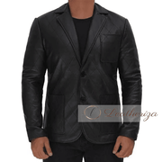 Black Leather Blazer Jacket for Men