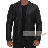 Black Leather Blazer Jacket for Men