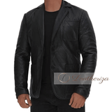 Black Leather Blazer Jacket for Men