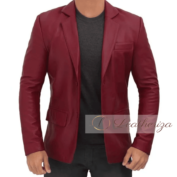 Maroon Leather Blazer Jacket for Men