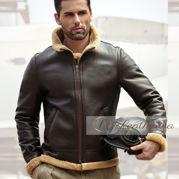 Coffee Brown Bomber Leather Jacket