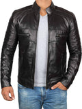 Men Plain Black Leather Jacket