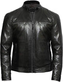 Men Plain Black Leather Jacket