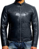 Men Plain Blue Vintage Leather Jacket