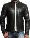 Men Plain Black Leather Jacket