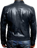 Men Plain Blue Vintage Leather Jacket