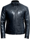 Men Plain Blue Vintage Leather Jacket