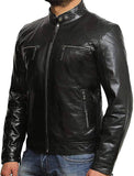 Men Plain Black Leather Jacket