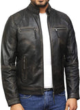 Men Plain Black Vintage Leather Jacket